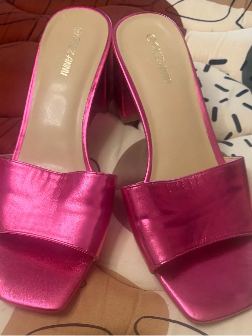 Pink Metallic Block Heel Slide - Picture 2 of 4
